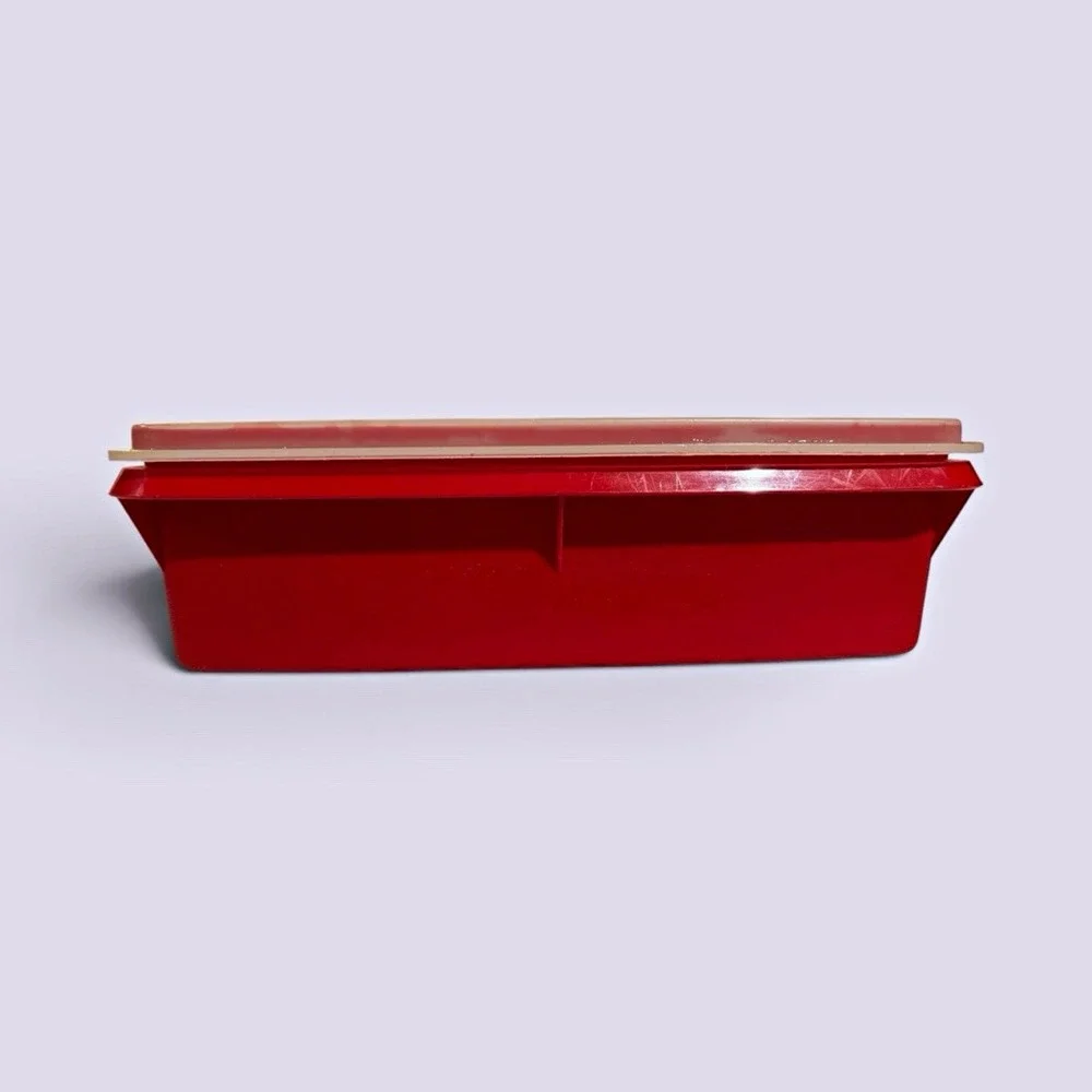 VTG Tupperware Red/Beige Rectangular Plastic Container Snap Lid 9 oz Stackable